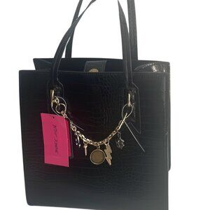 Betsy Johnson Croc Black Vegan Faux Leather Shoulder Bag